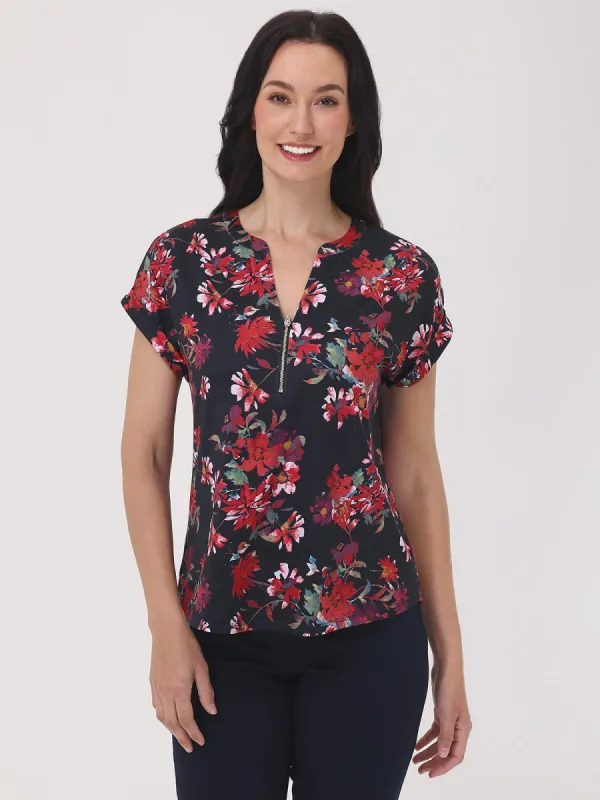 Floral Half Zip Blouse sold by 89th & Madison