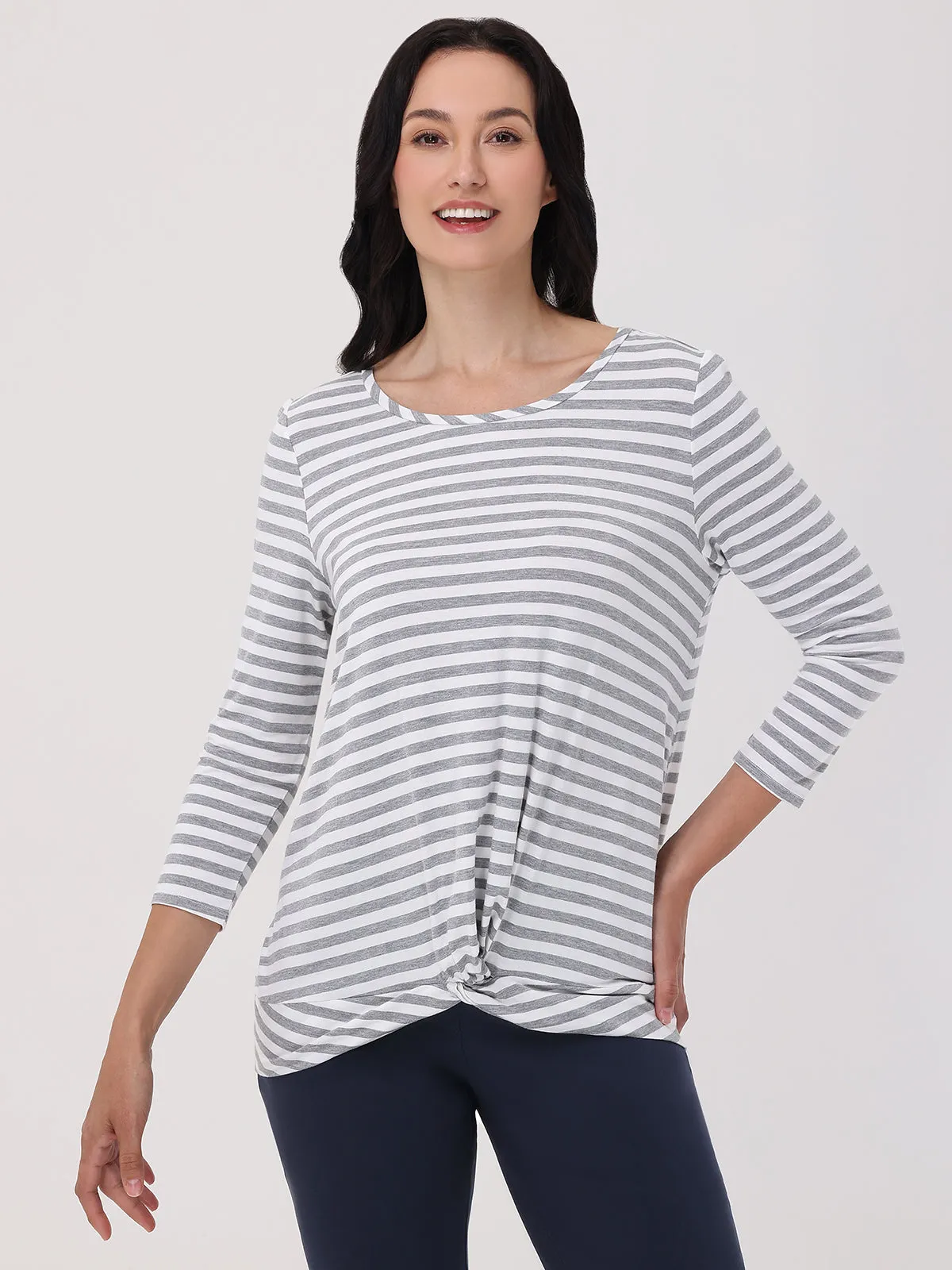 Stripe Twist Hem Crewneck Top sold by 89th & Madison