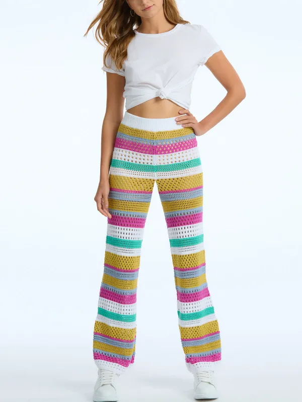 Rose: Stripe Crochet Wide Leg Pant sold by 89th & Madison