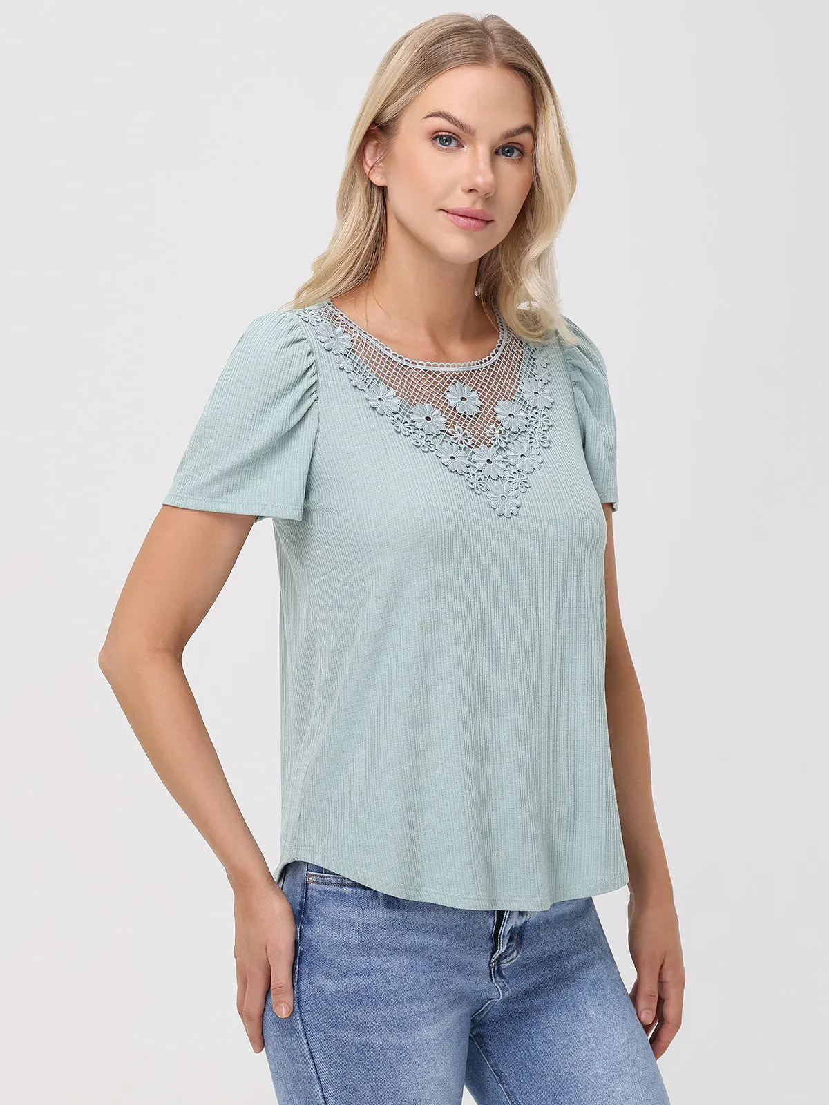 Crochet Inset Crewneck Top sold by 89th & Madison product image thumbnail 3