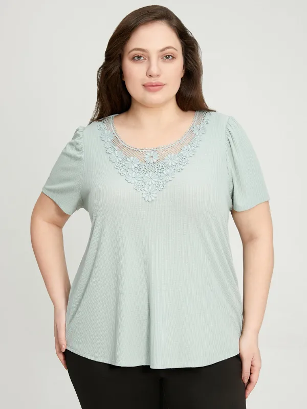Plus Crochet Inset Crewneck Top sold by 89th & Madison