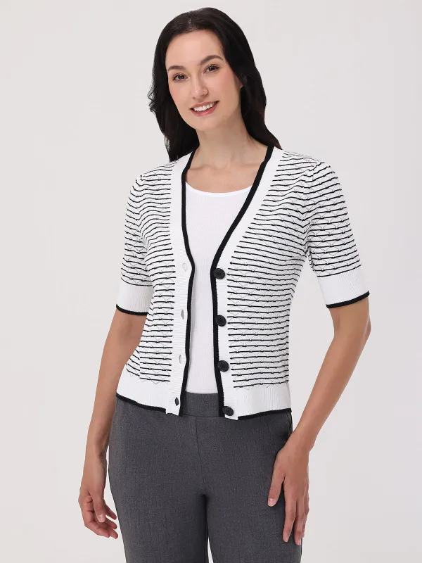 Stripe Short Sleeve Cardigan sold by 89th & Madison