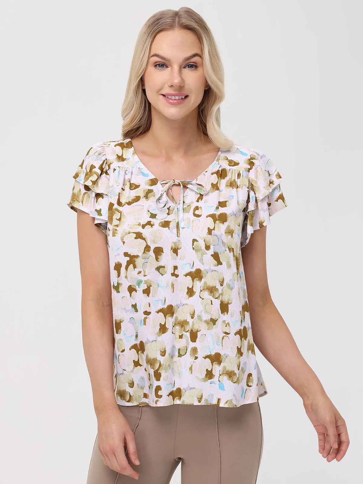 Print Flutter Sleeve Top sold by 89th & Madison