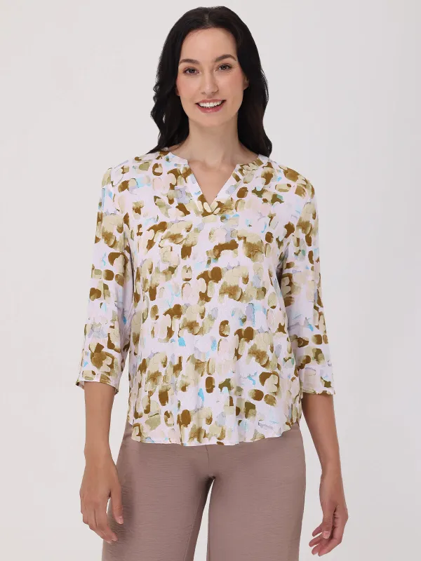 Print 3/4 Sleeve Popover Blouse sold by 89th & Madison
