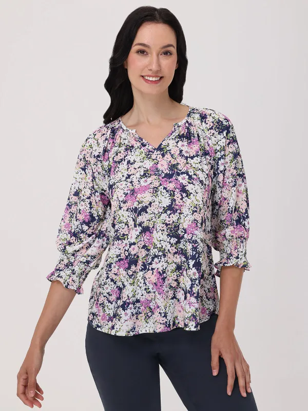Floral Smocked Cuff Blouse sold by 89th & Madison