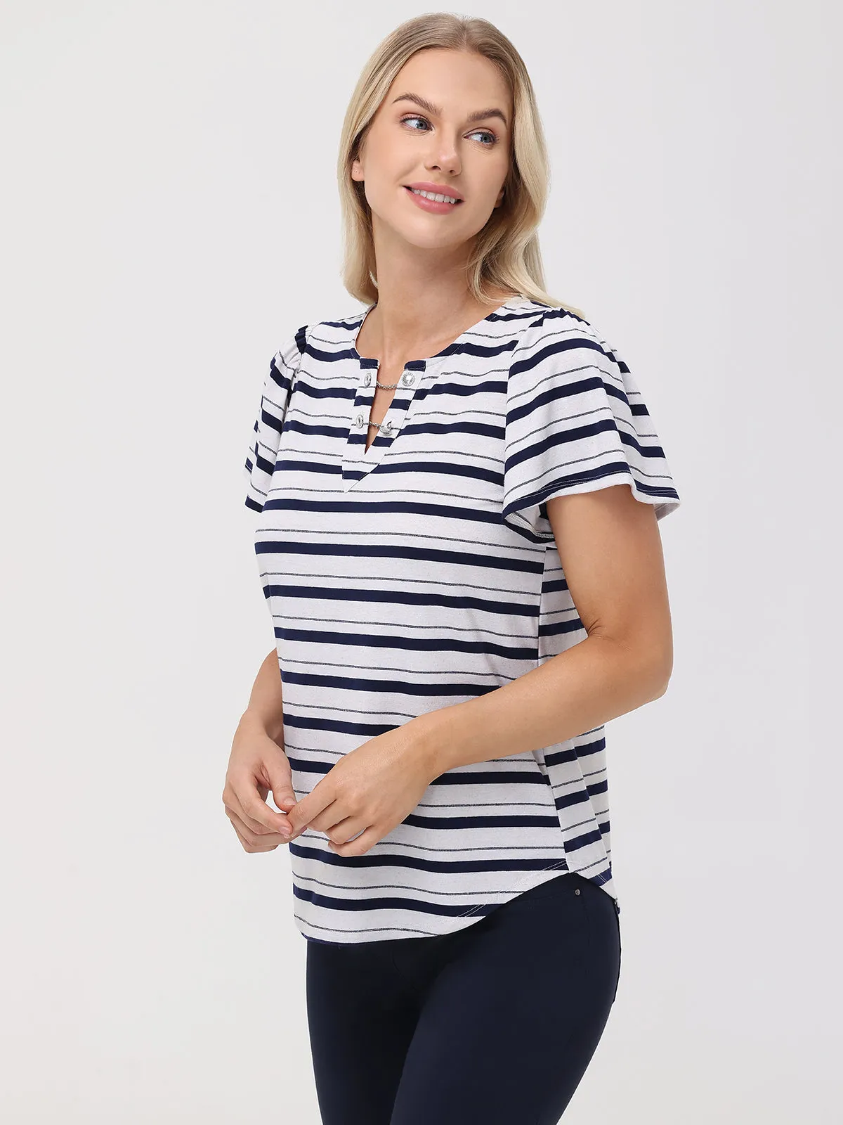 Stripe Split Neck Tee sold by 89th & Madison product image thumbnail 3