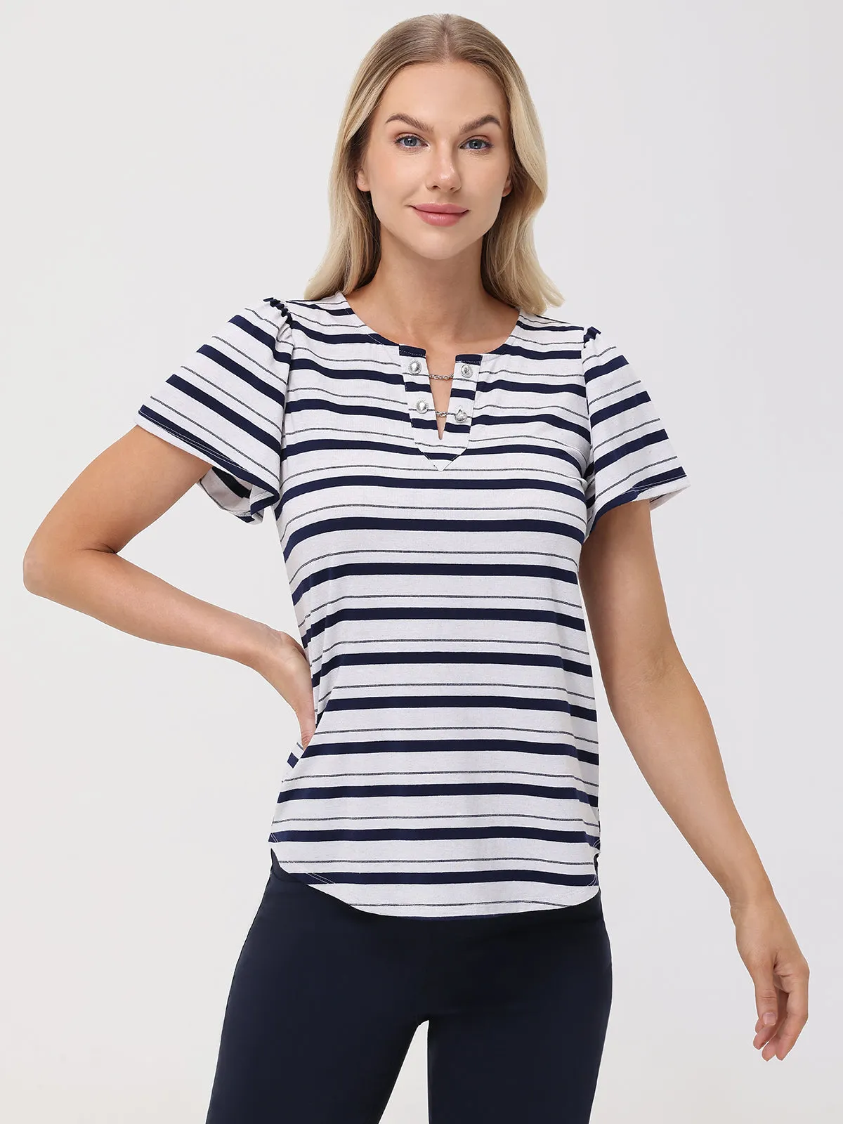 Stripe Split Neck Tee sold by 89th & Madison