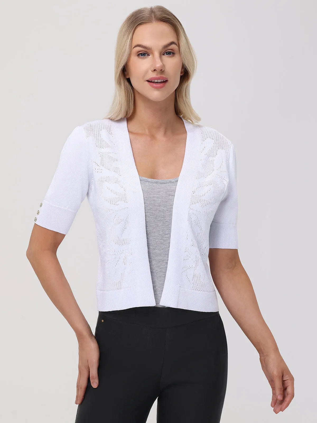 Short Sleeve Pointelle Crop Cardigan sold by 89th & Madison