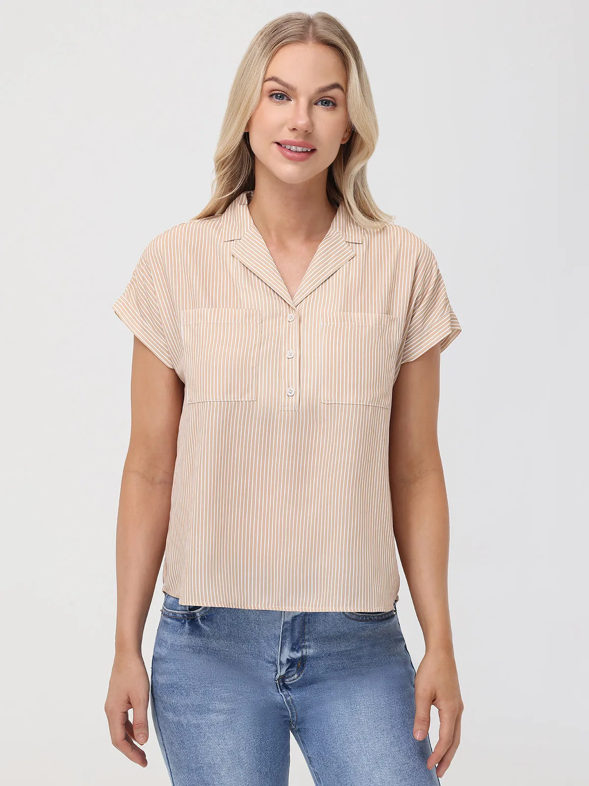 Stripe Short Sleeve Button-Up Shirt sold by 89th & Madison