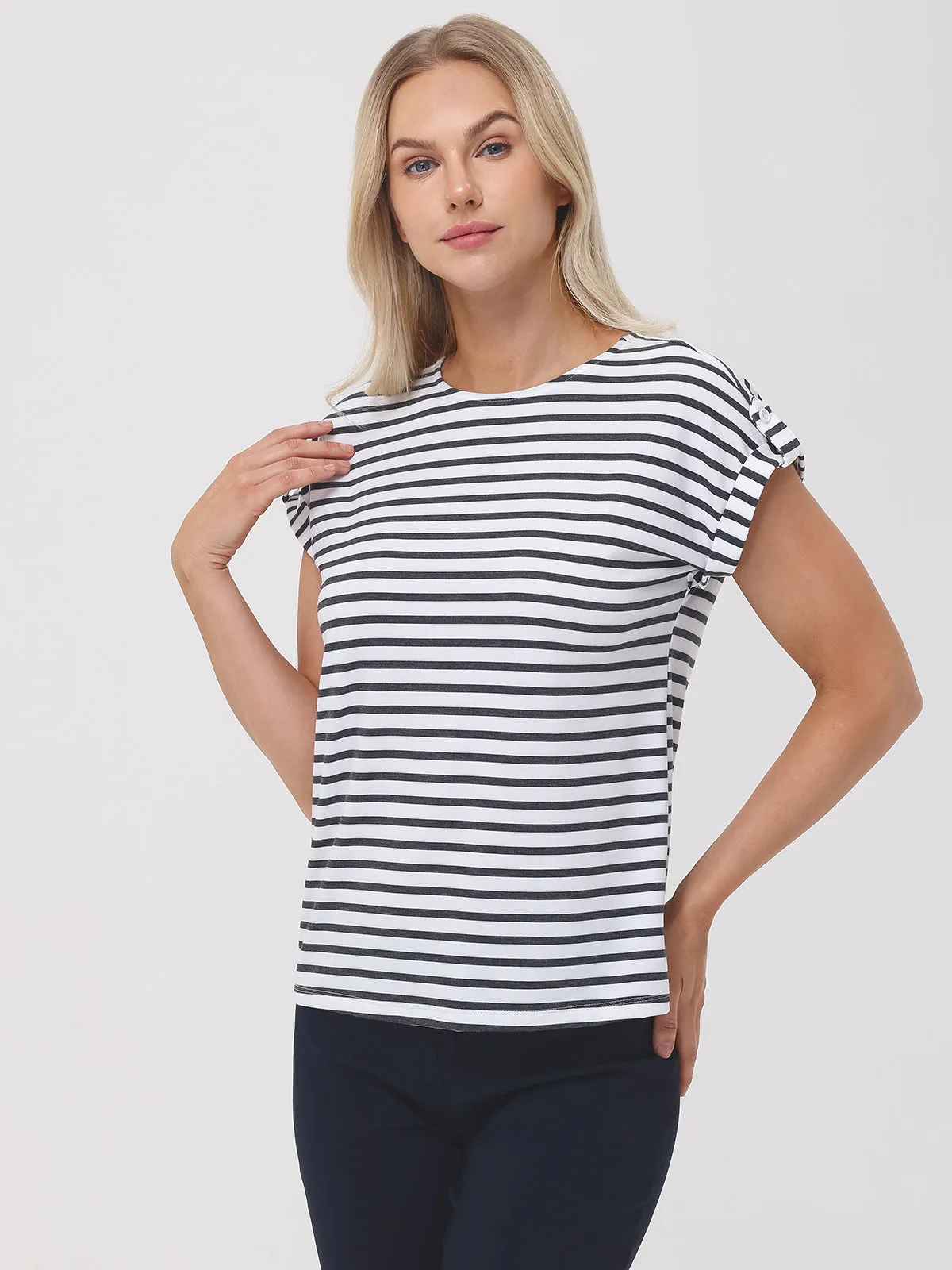 Stripe Roll Sleeve Tee sold by 89th & Madison product image thumbnail 3