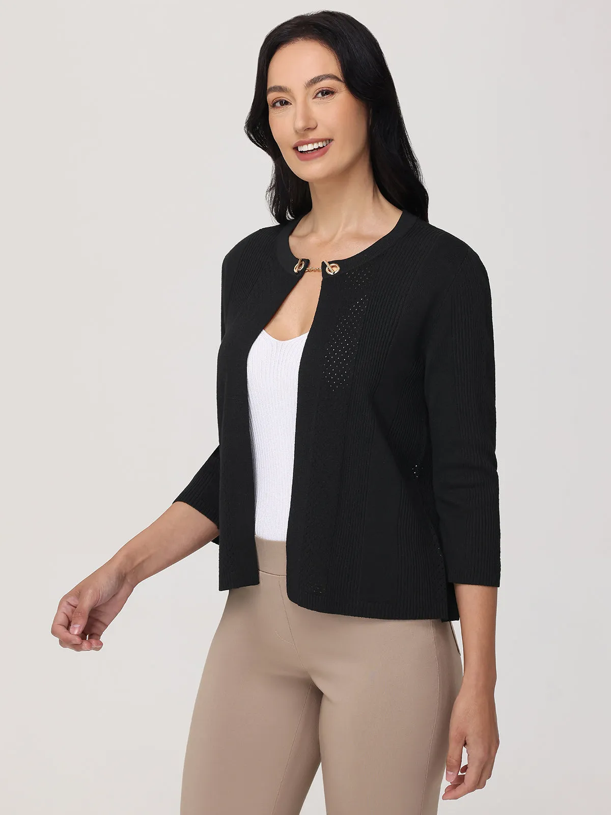 Pointelle 3/4 Sleeve Crop Cardigan sold by 89th & Madison product image thumbnail 3