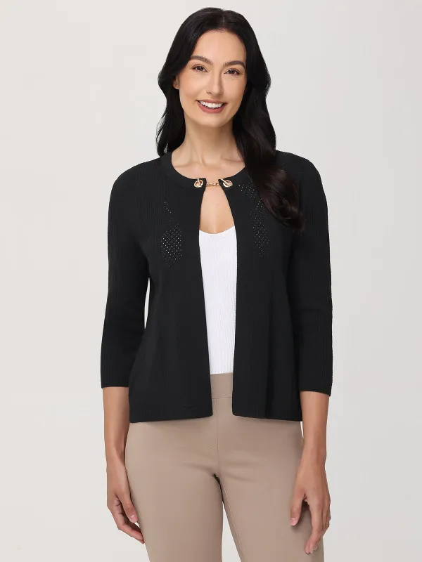 Pointelle 3/4 Sleeve Crop Cardigan sold by 89th & Madison