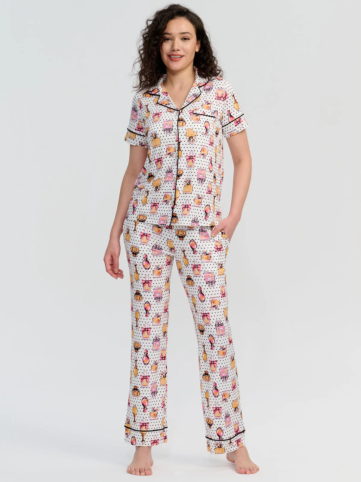 Perfume Print Short Sleeve Pajamas Set sold by 89th & Madison