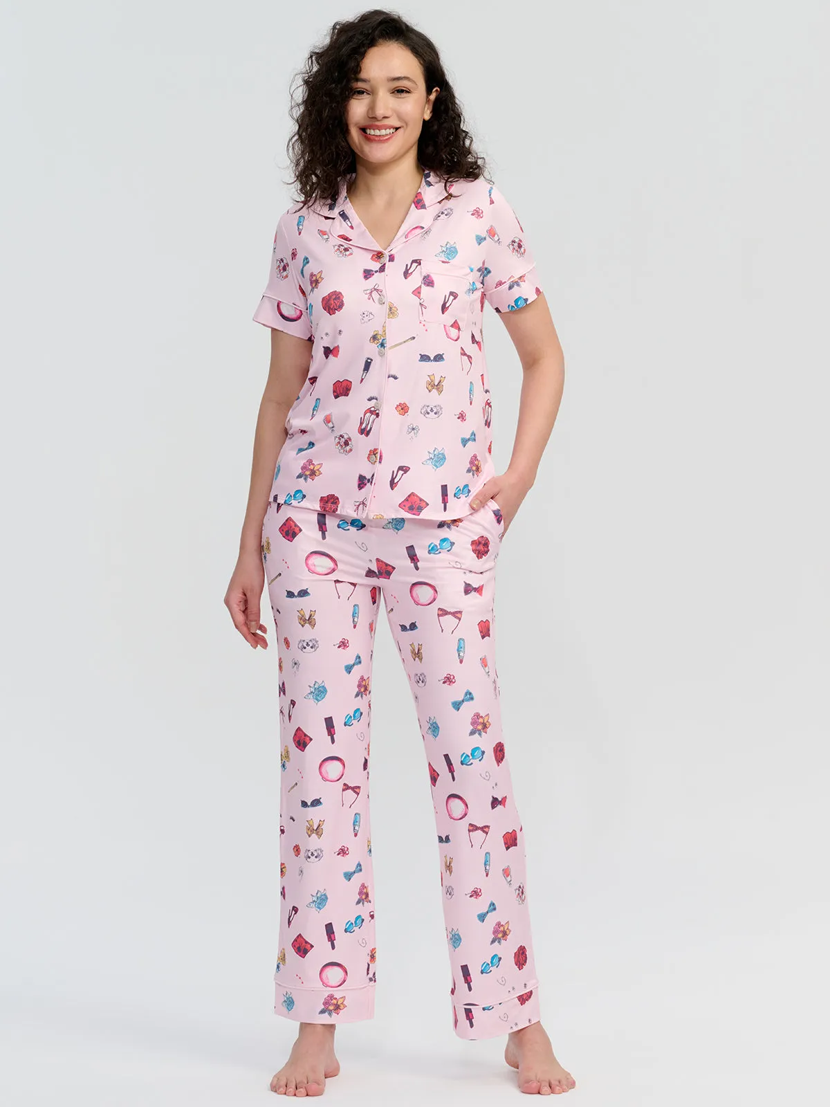 Cosmetic Print Short Sleeve Pajamas Set sold by 89th & Madison