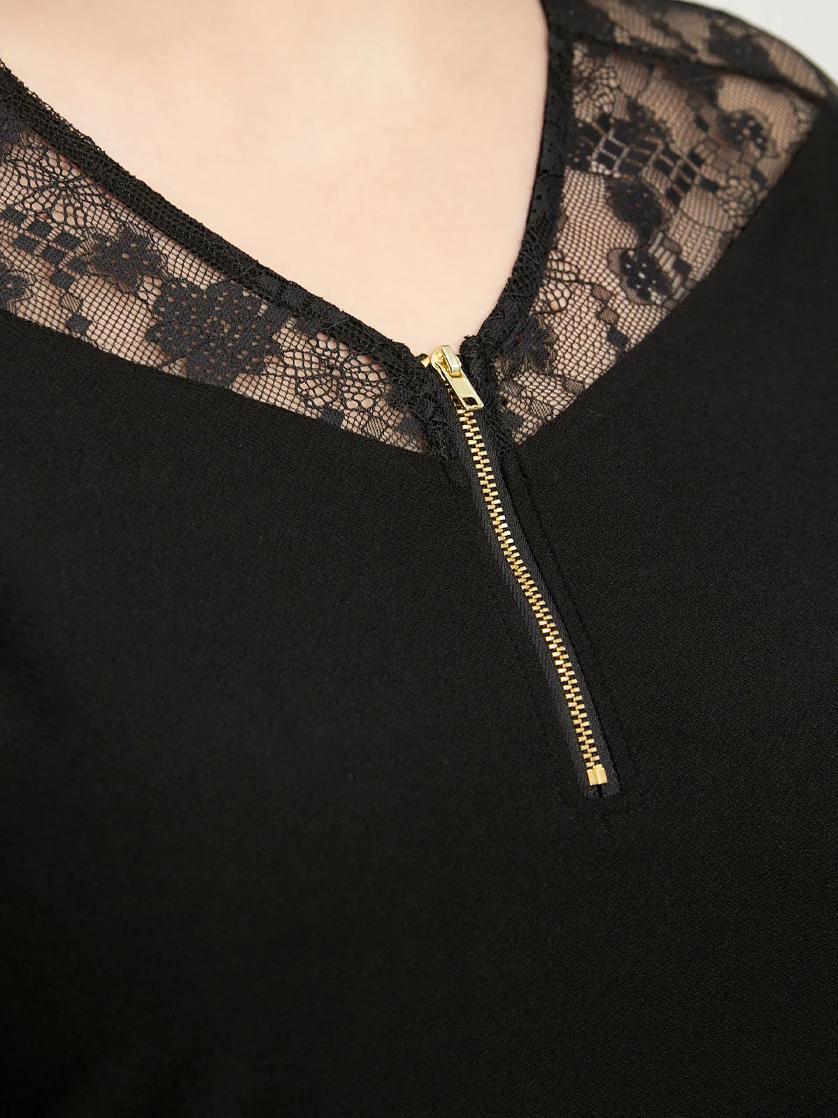 Plus Quarter Zip Lace Trim Dolman Cool Feel Top sold by 89th & Madison product image thumbnail 4