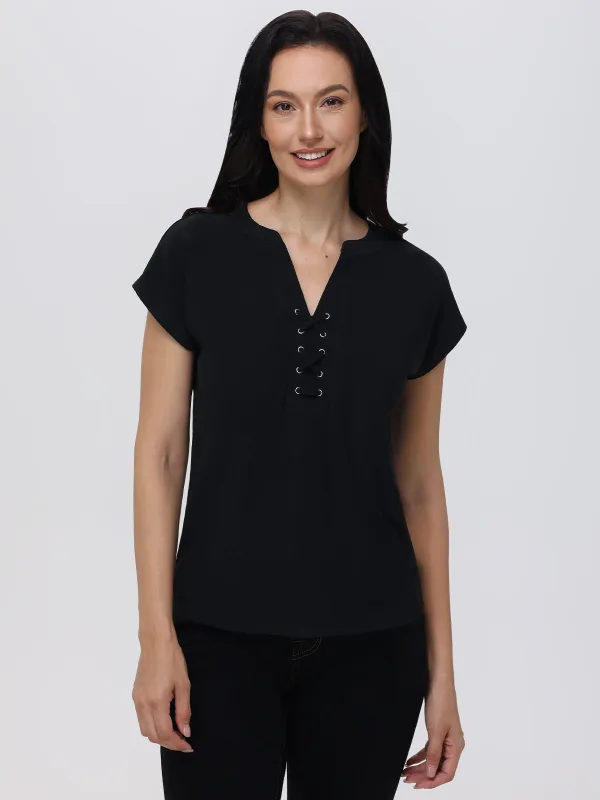 Lace Up Dolman Cool Feel Top sold by 89th & Madison