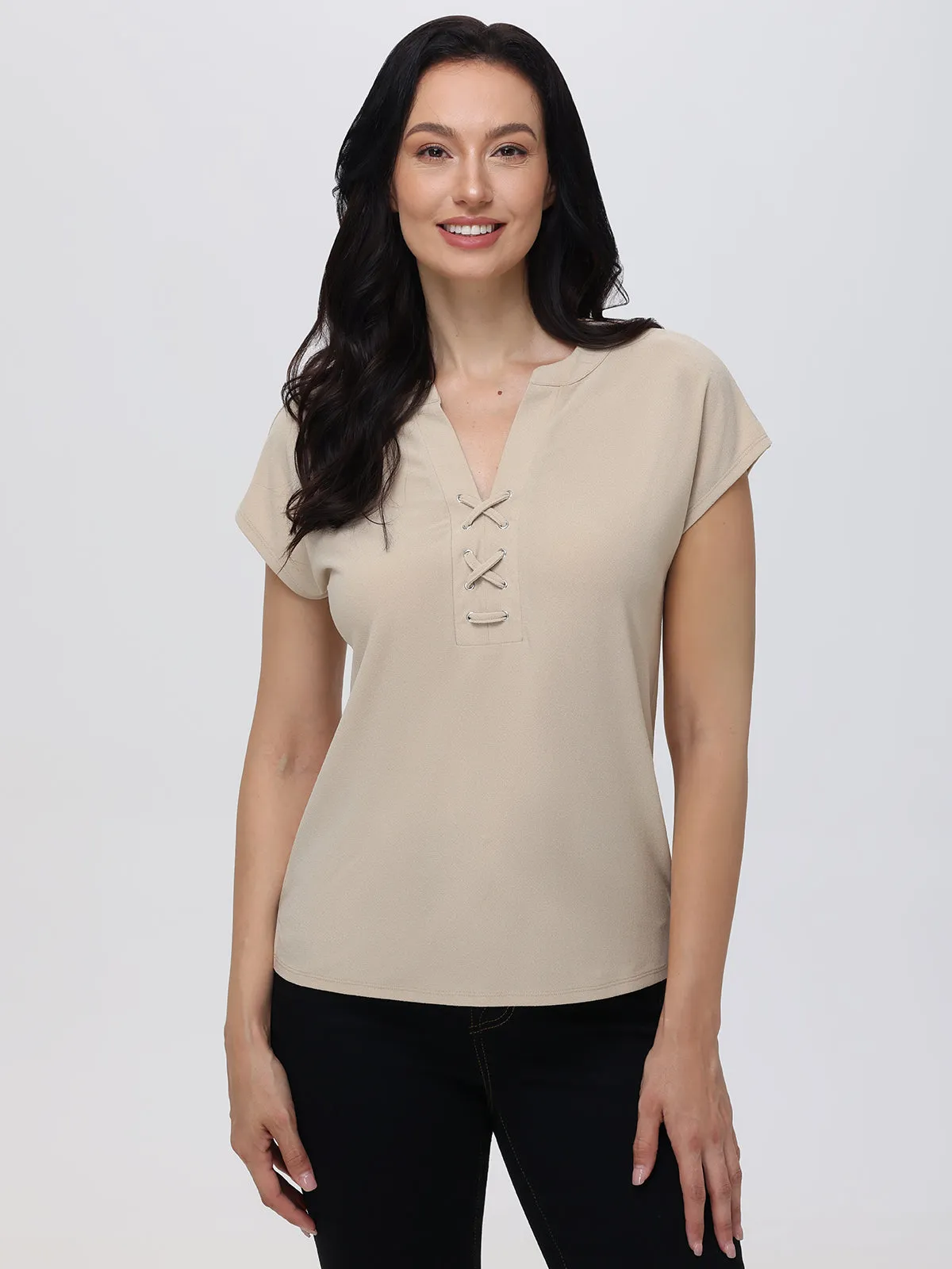 Lace Up Dolman Cool Feel Top sold by 89th & Madison product image thumbnail 5