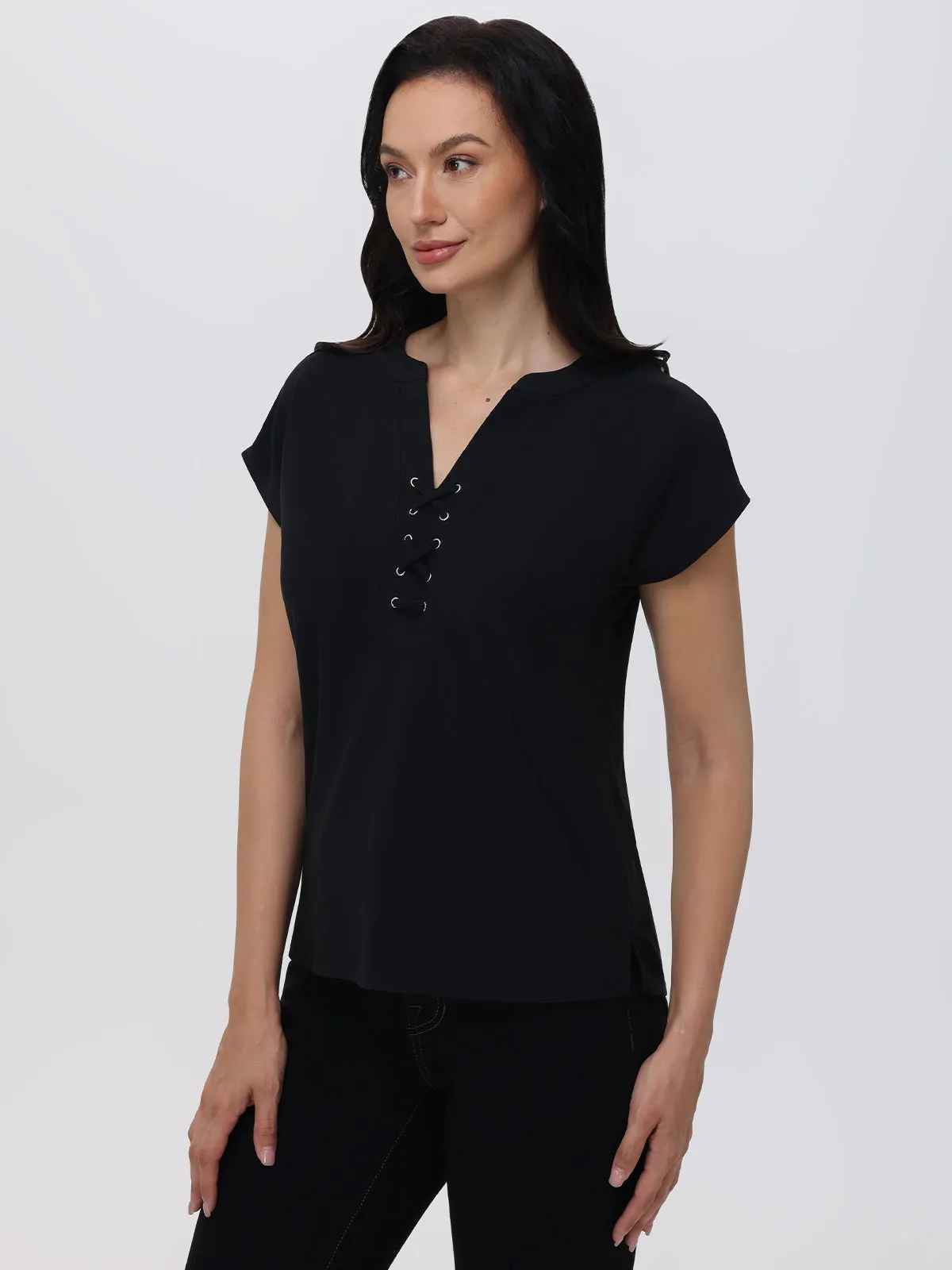 Lace Up Dolman Cool Feel Top sold by 89th & Madison product image thumbnail 3