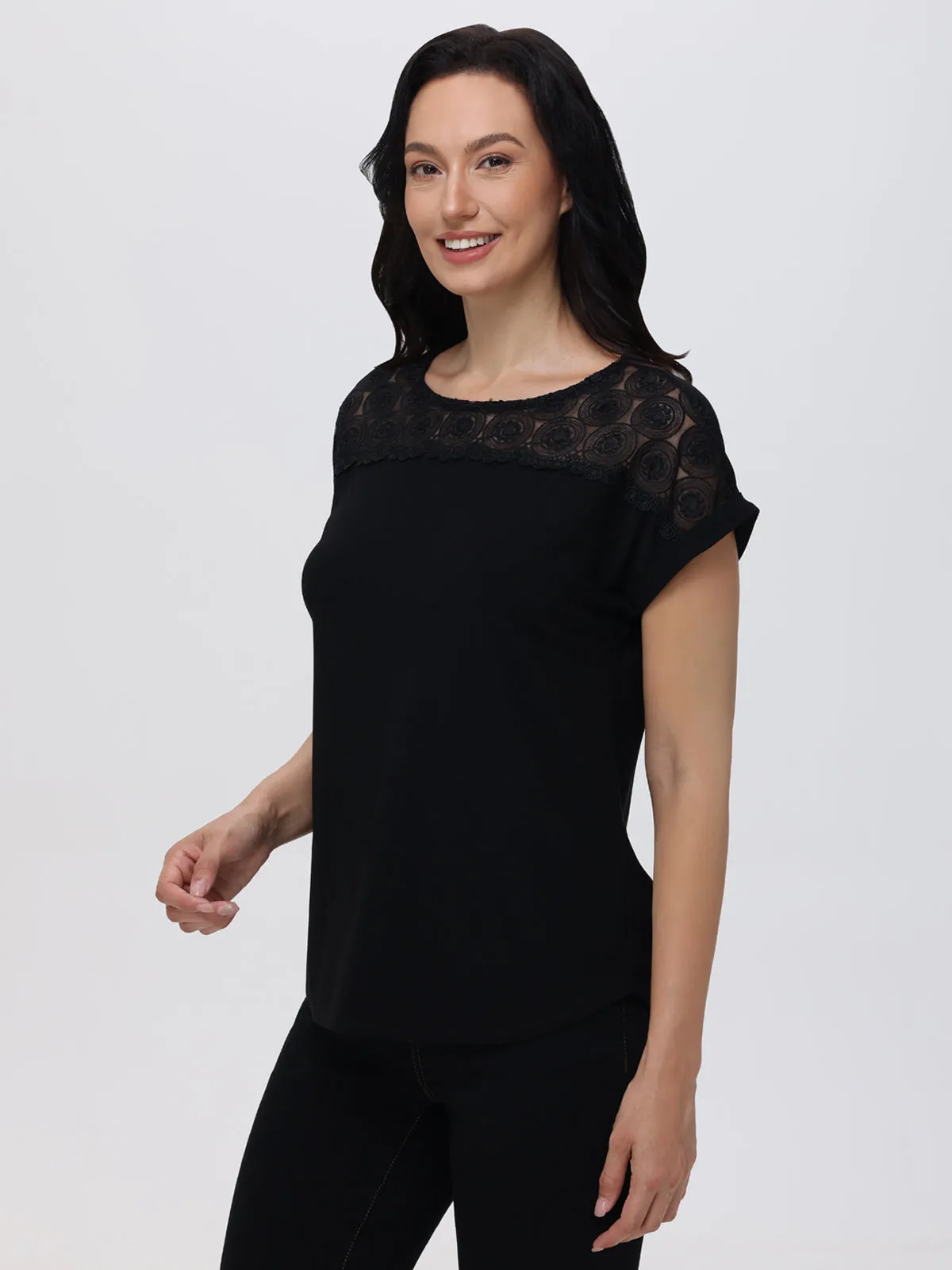 Lace Inset Rolled Cuff Cool Feel Top sold by 89th & Madison product image thumbnail 3