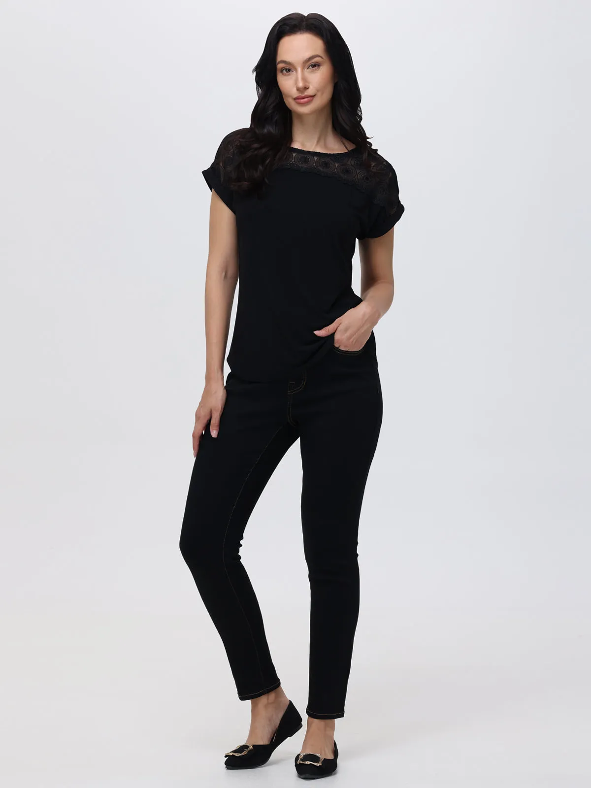 Lace Inset Rolled Cuff Cool Feel Top sold by 89th & Madison product image thumbnail 5