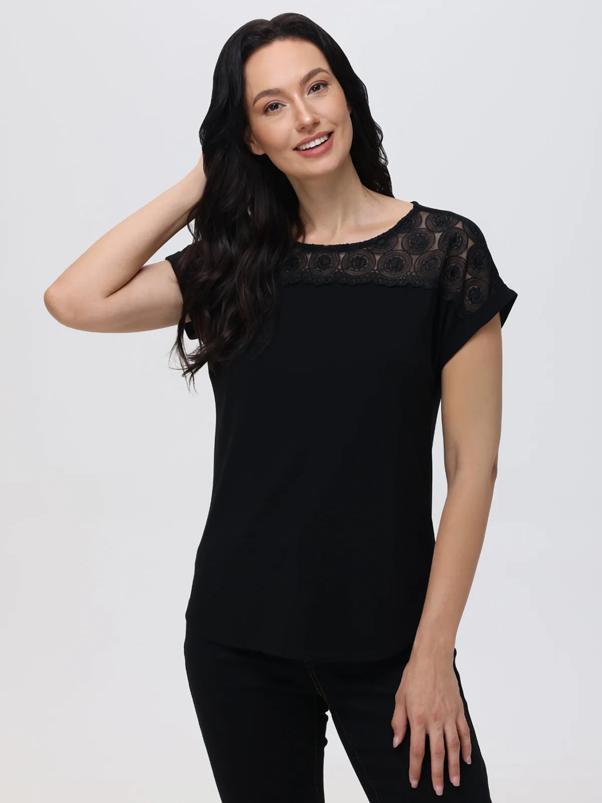 Lace Inset Rolled Cuff Cool Feel Top sold by 89th & Madison