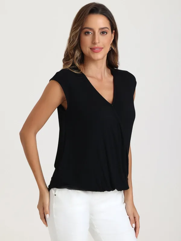 Sleeveless Faux Wrap Cool Feel Top sold by 89th & Madison