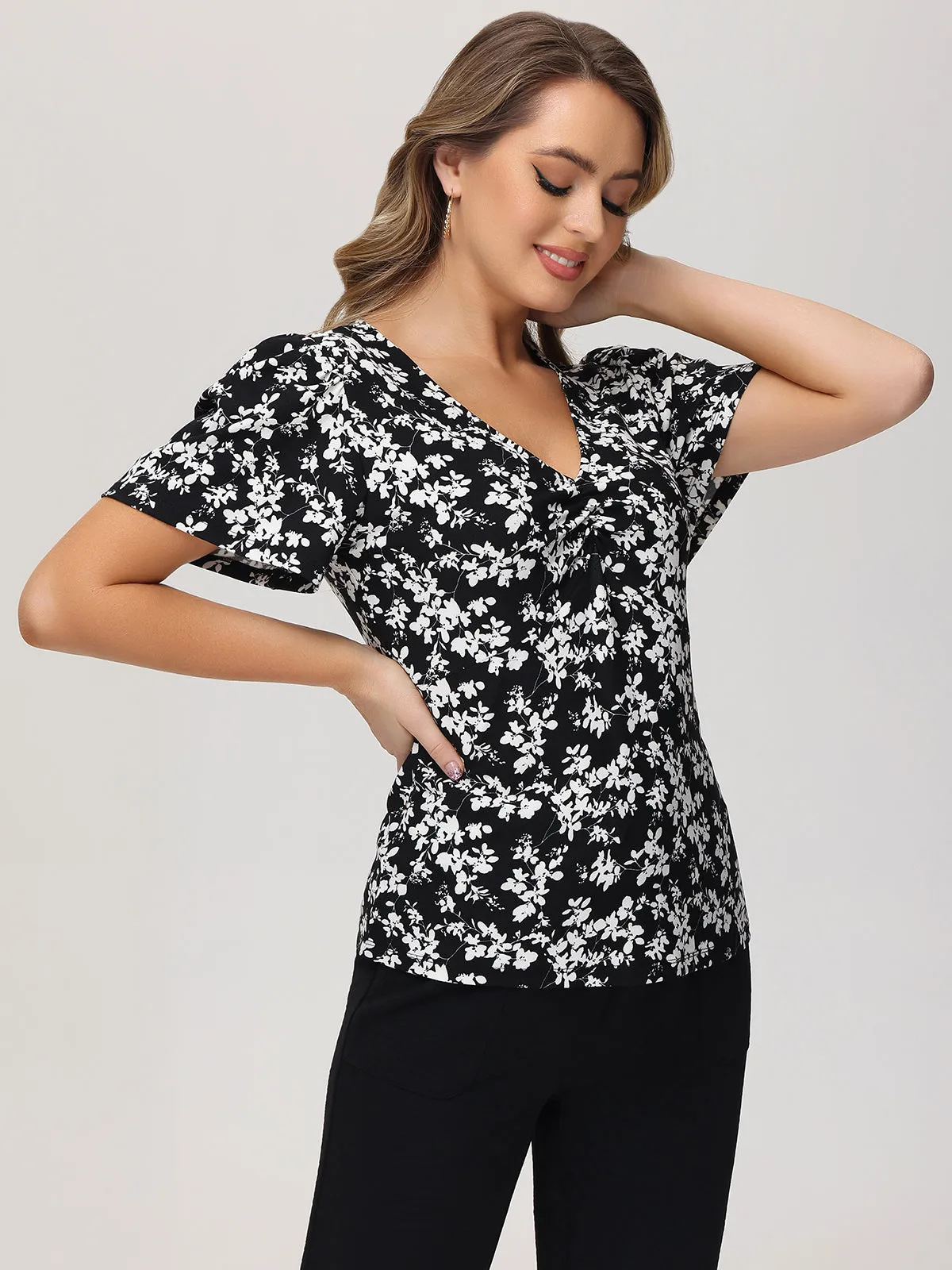 Floral Puff Sleeve Cool Feel Top sold by 89th & Madison product image thumbnail 3