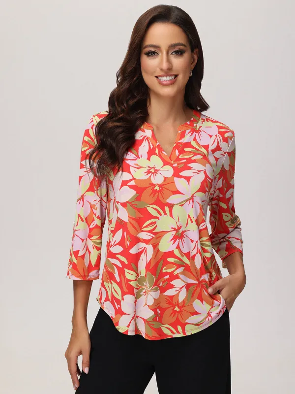 Floral Notch Neck Cool Feel Top sold by 89th & Madison