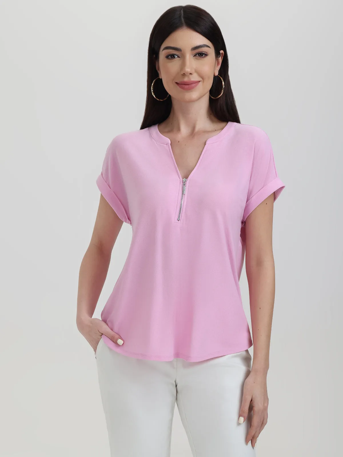 Zipper Neck Cool Feel Top sold by 89th & Madison