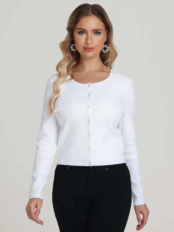 Eva: Cropped Crewneck Cardigan sold by 89th & Madison