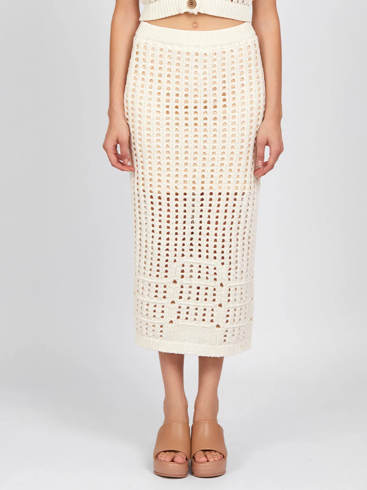 Christina: Open Stitch Midi Skirt sold by 89th & Madison