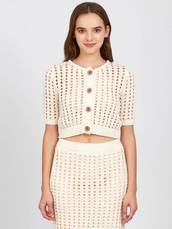 Adele: Open Stitch Cropped Cardigan sold by 89th & Madison