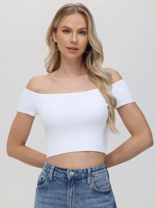 Izzy: Off Shoulder Ribbed Tank made by 525 America