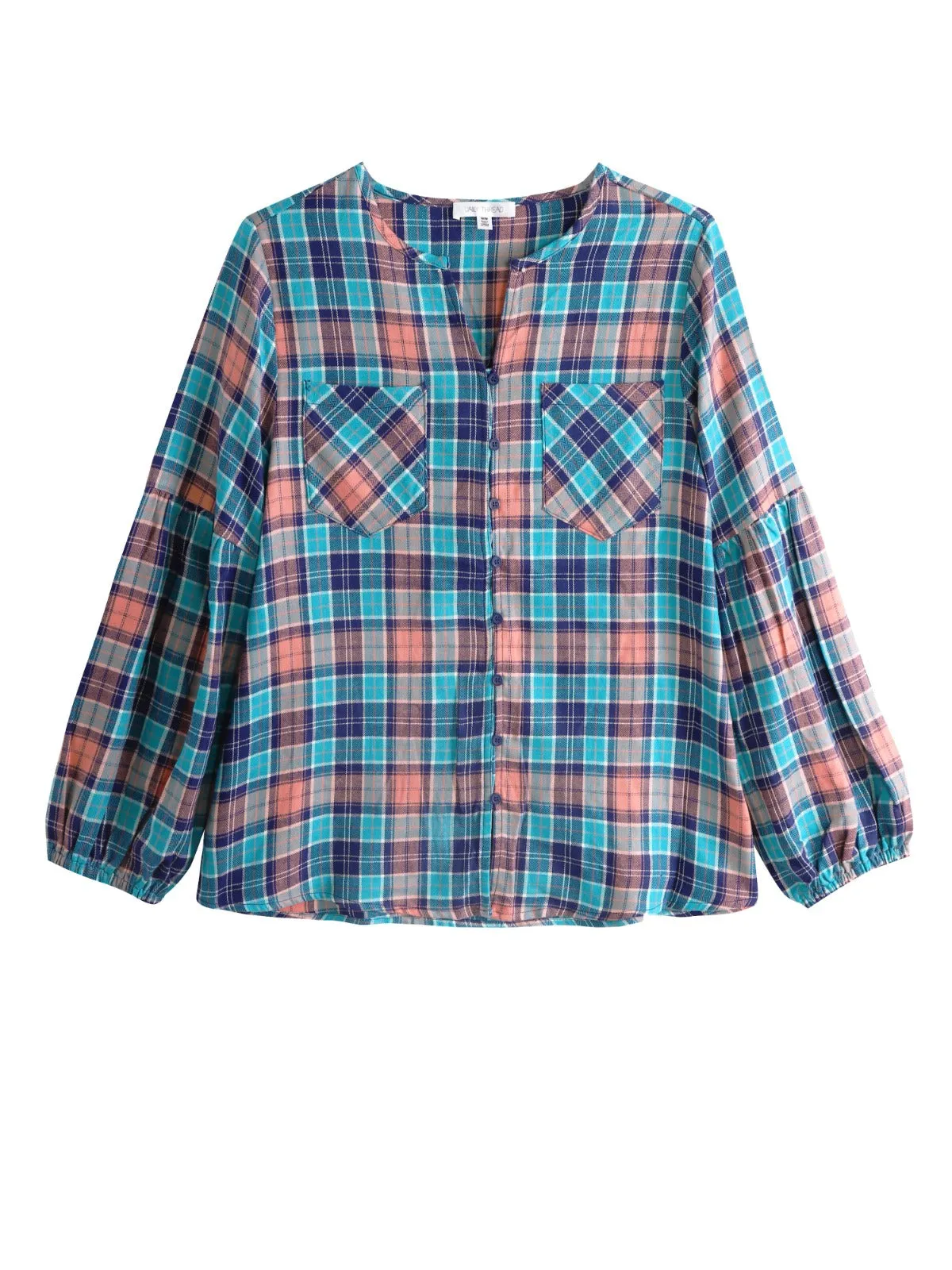Plaid Pocket Puff Sleeve Top sold by 89th & Madison