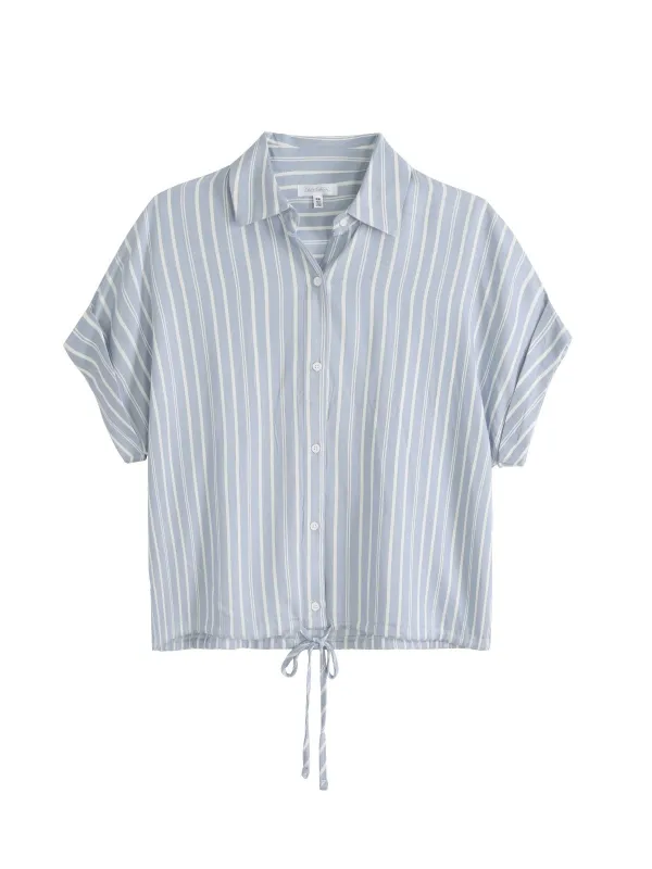 Crop Button Front Drawstring Waist Top sold by 89th & Madison