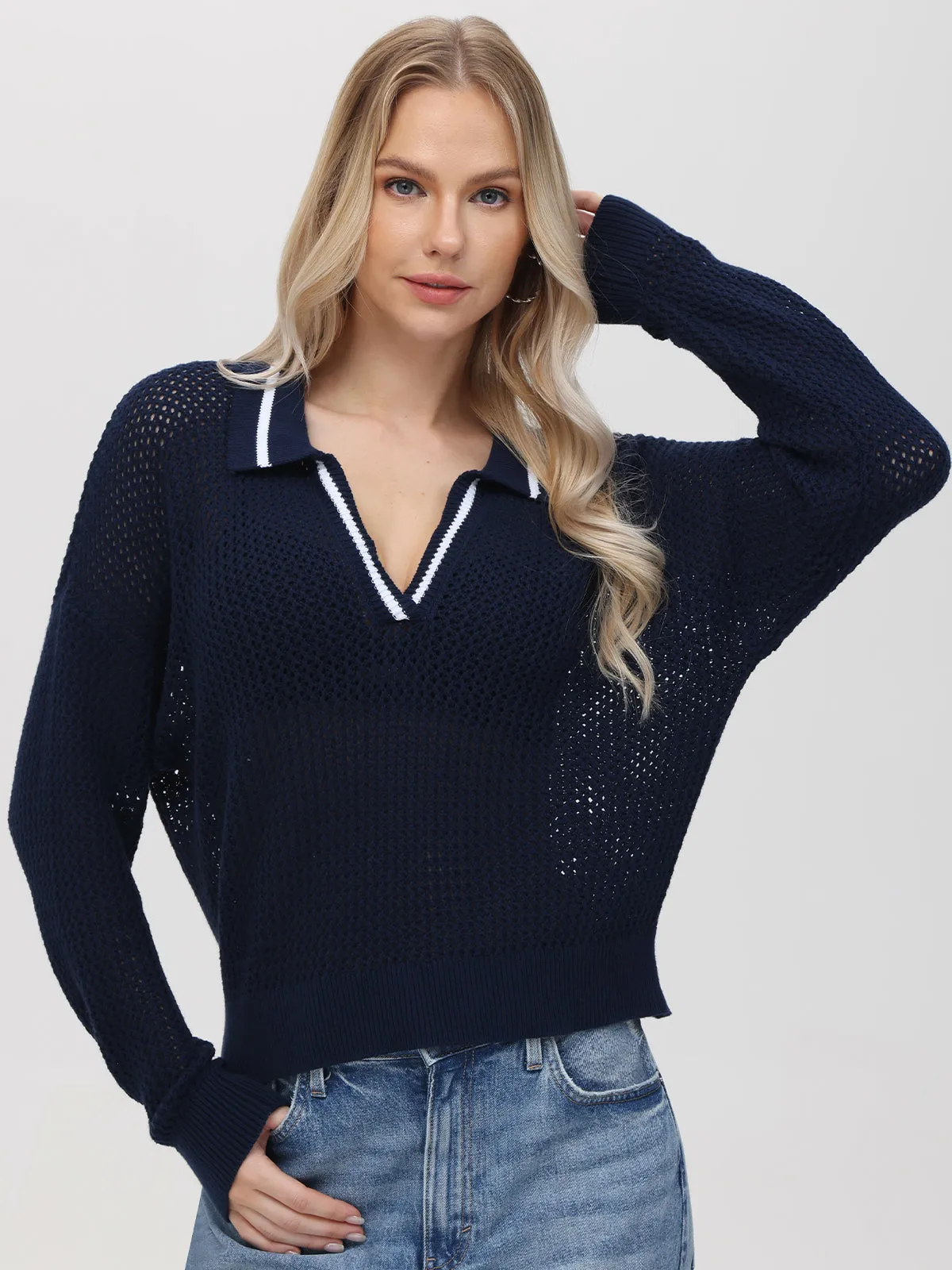 Cara: Tipping Polo Pullover sold by 89th & Madison