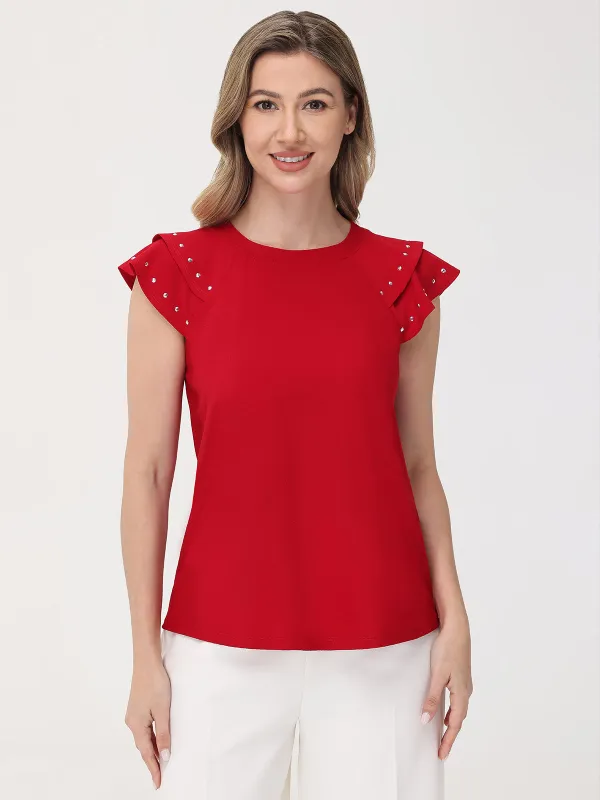 Embellished Flutter Sleeve Cool Feel Top sold by 89th & Madison