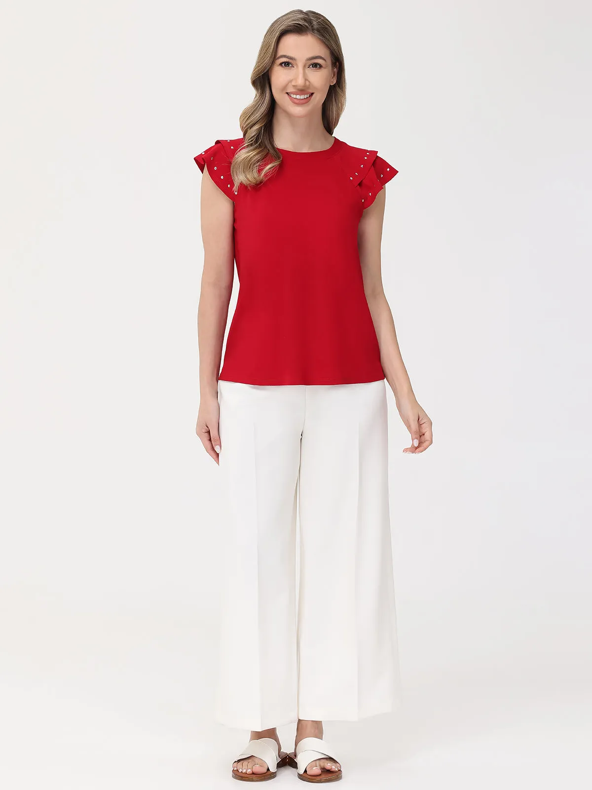 Embellished Flutter Sleeve Cool Feel Top sold by 89th & Madison product image thumbnail 5