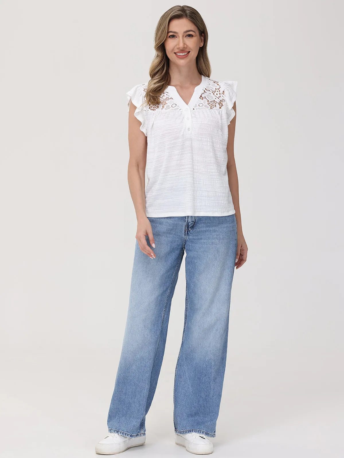 Crochet Inset Flutter Sleeve Top sold by 89th & Madison product image thumbnail 5