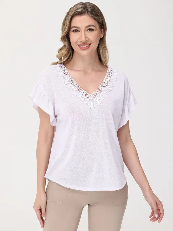 Crochet Inset Flutter Sleeve Tee sold by 89th & Madison