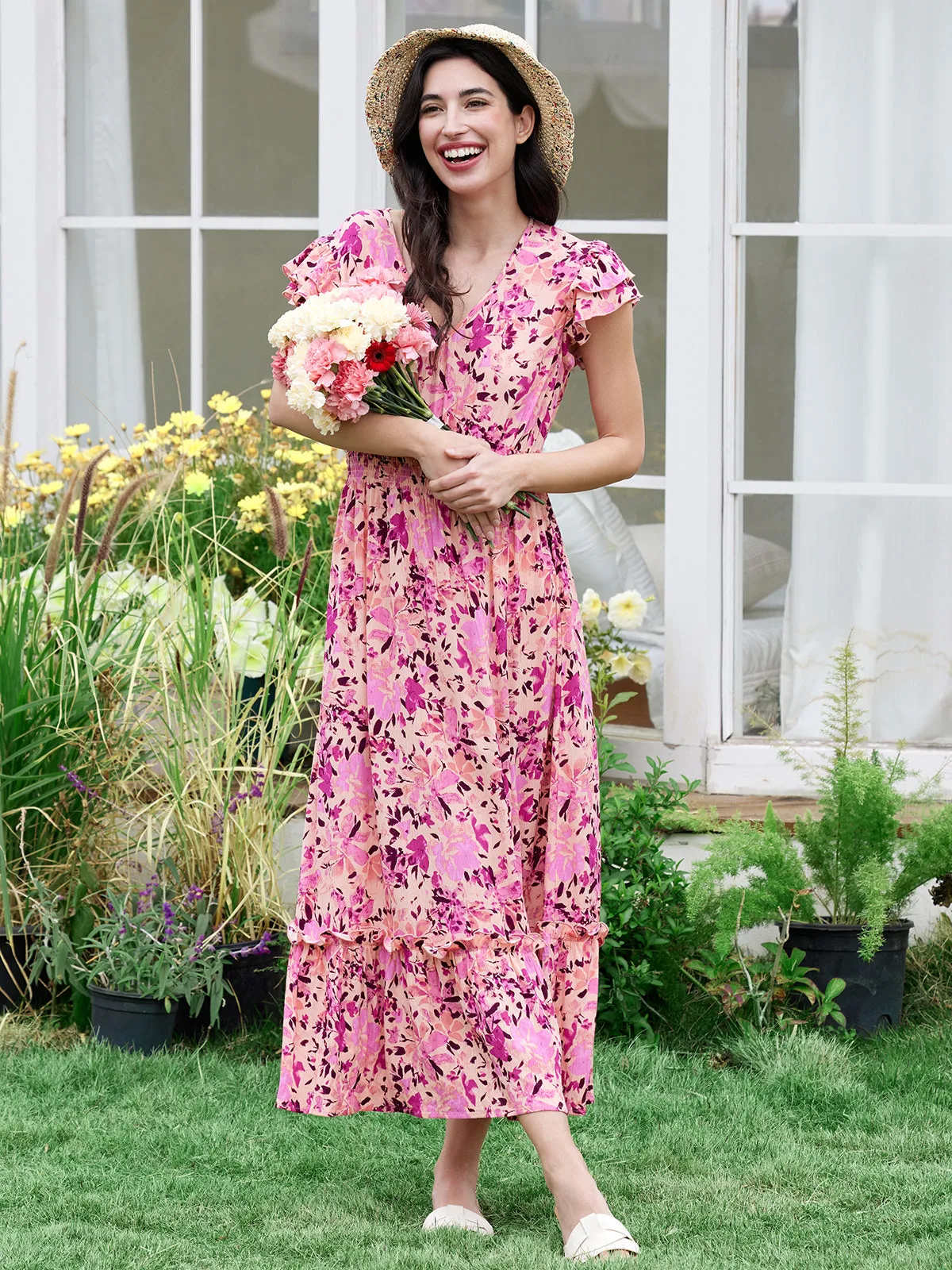 Floral Flutter Sleeve Maxi Dress sold by 89th & Madison