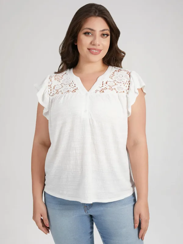 Plus Crochet Inset Flutter Sleeve Top sold by 89th & Madison