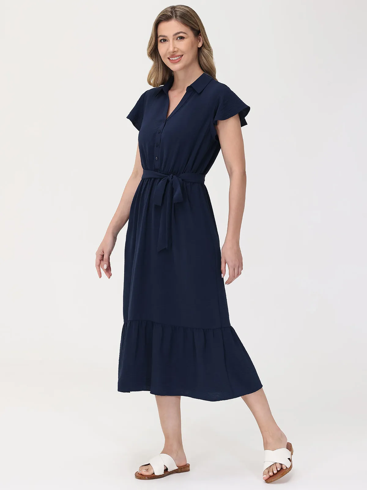 Belted Ruffle Hem Midi Dress sold by 89th & Madison product image thumbnail 3