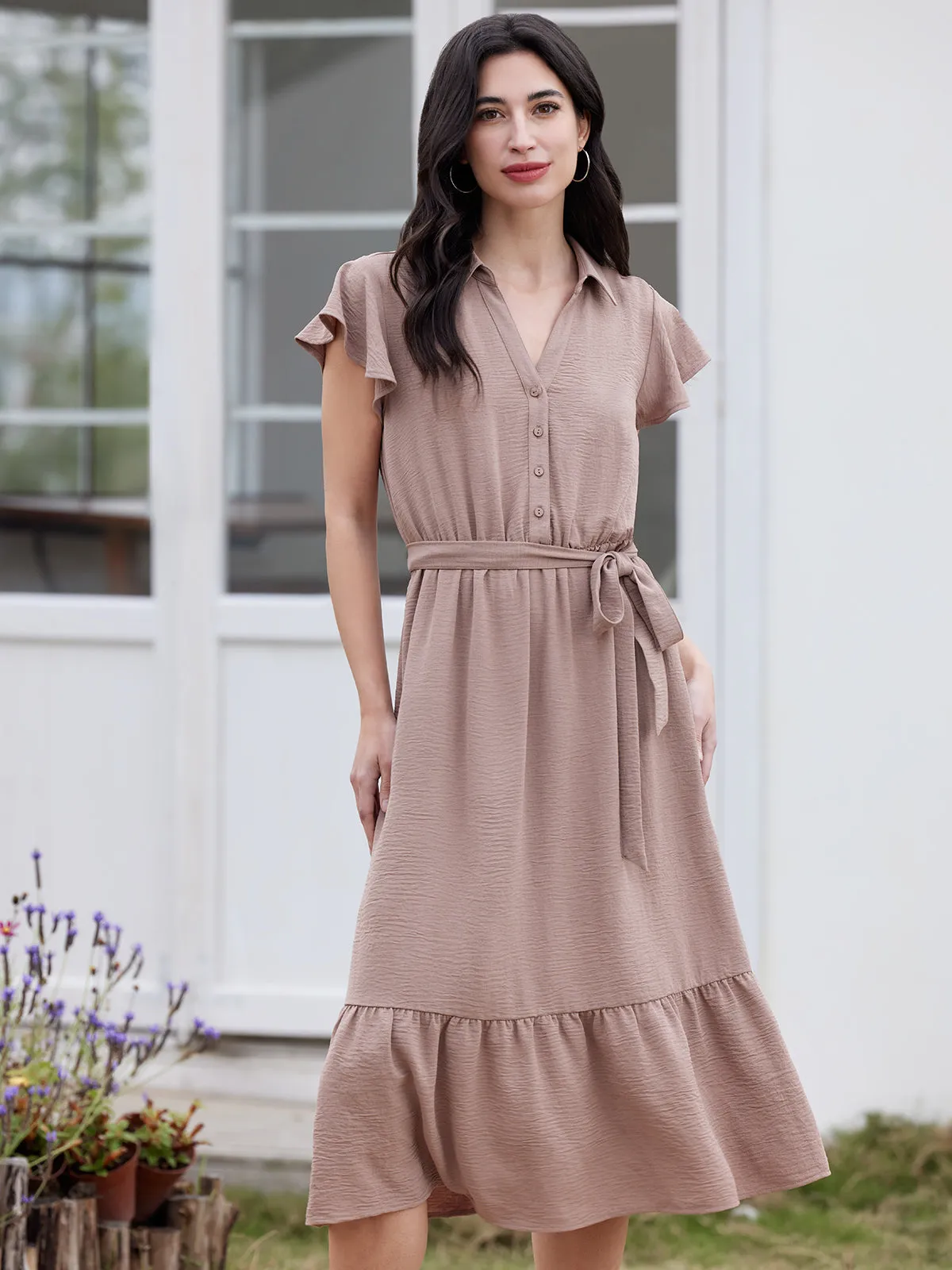 Belted Ruffle Hem Midi Dress sold by 89th & Madison product image thumbnail 5