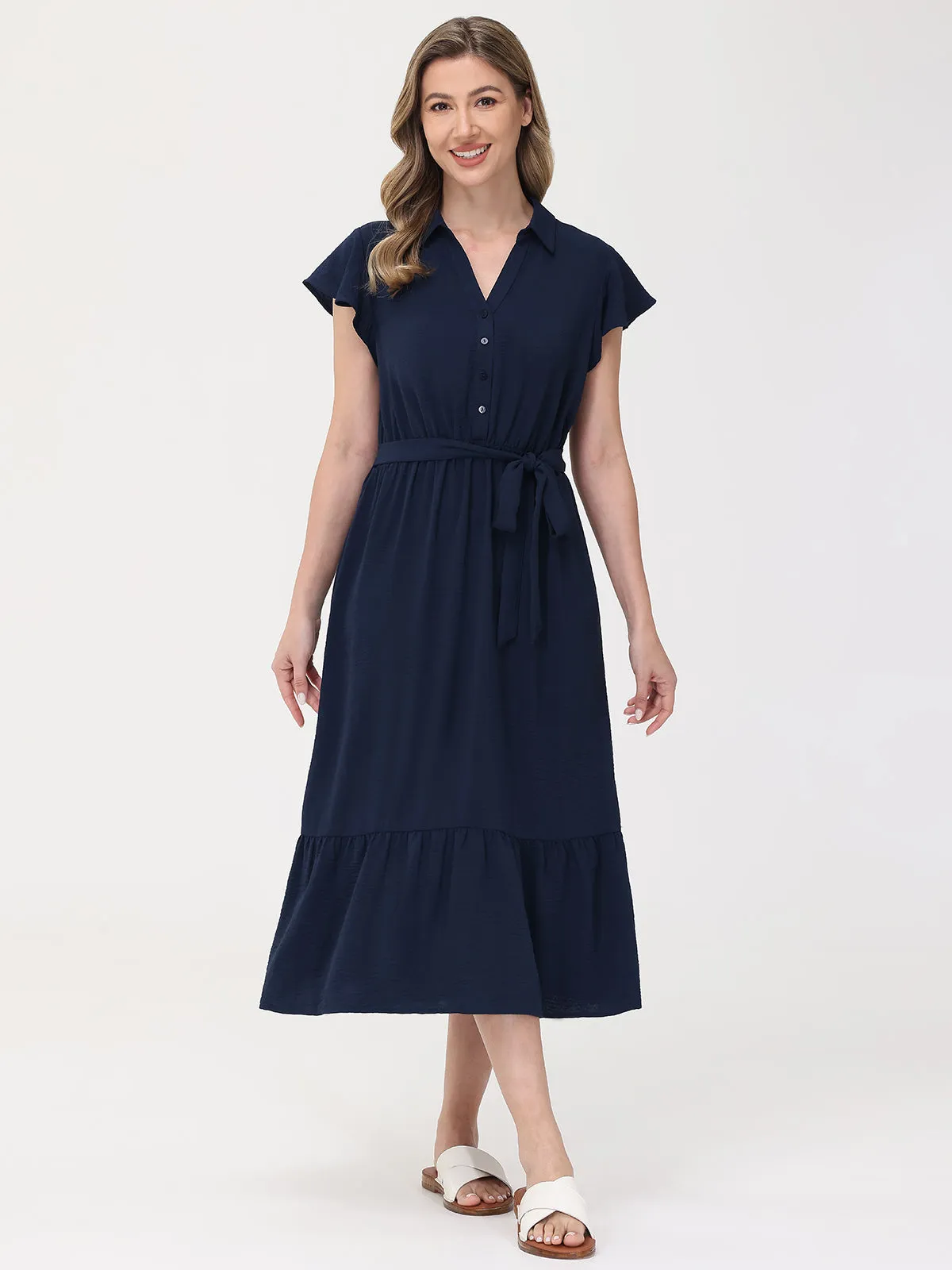 Belted Ruffle Hem Midi Dress sold by 89th & Madison