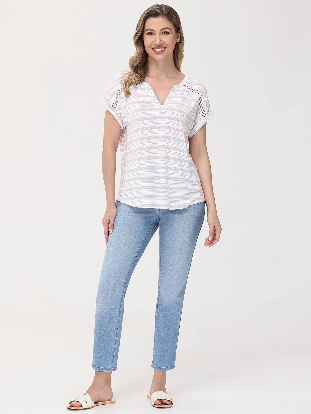Shimmery Stripe Split Neck Tee sold by 89th & Madison product image thumbnail 5