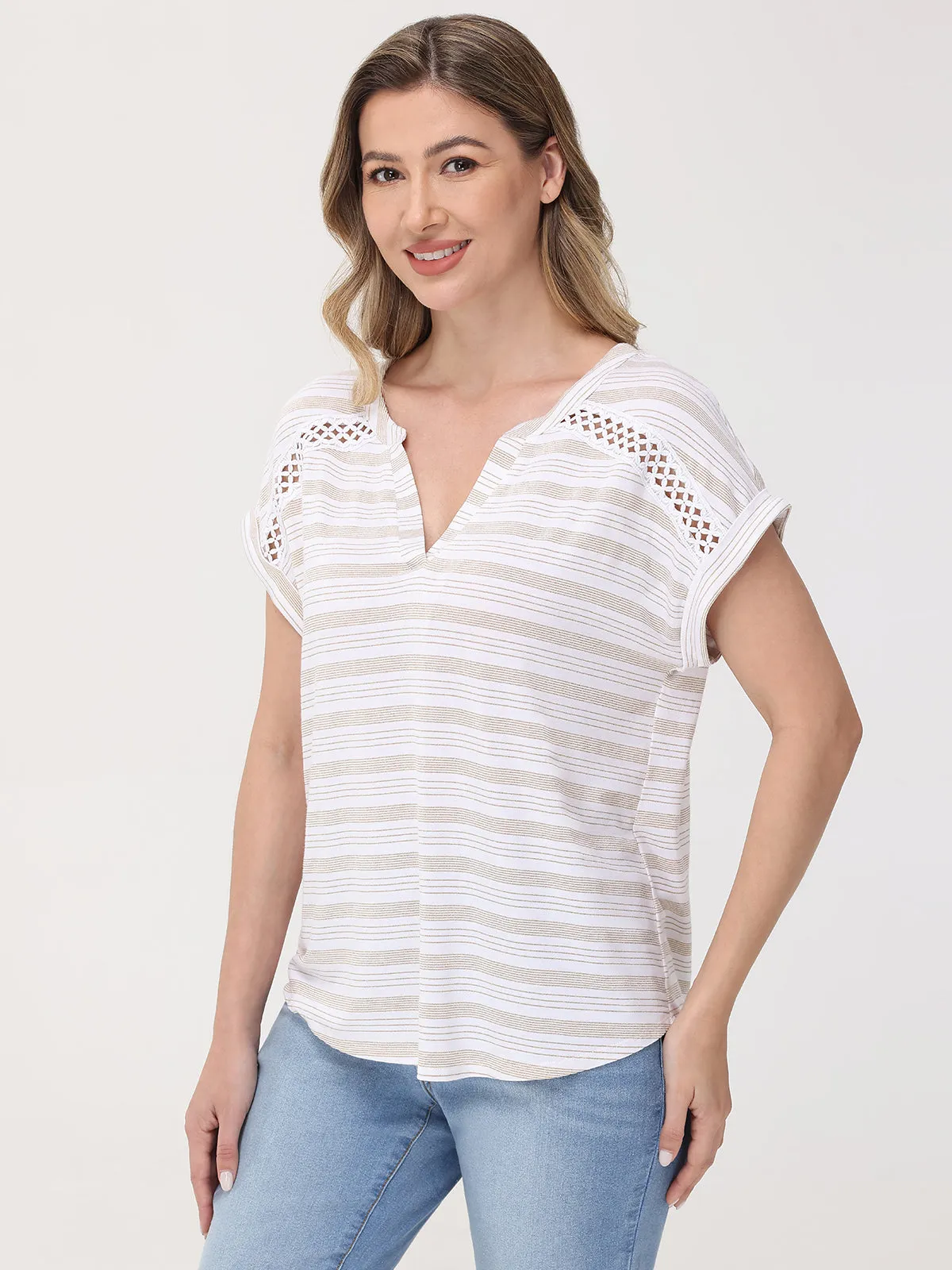 Shimmery Stripe Split Neck Tee sold by 89th & Madison product image thumbnail 3