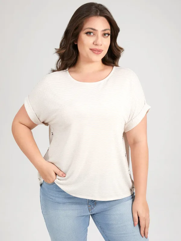 Plus Stripe Button Accent Tee sold by 89th & Madison