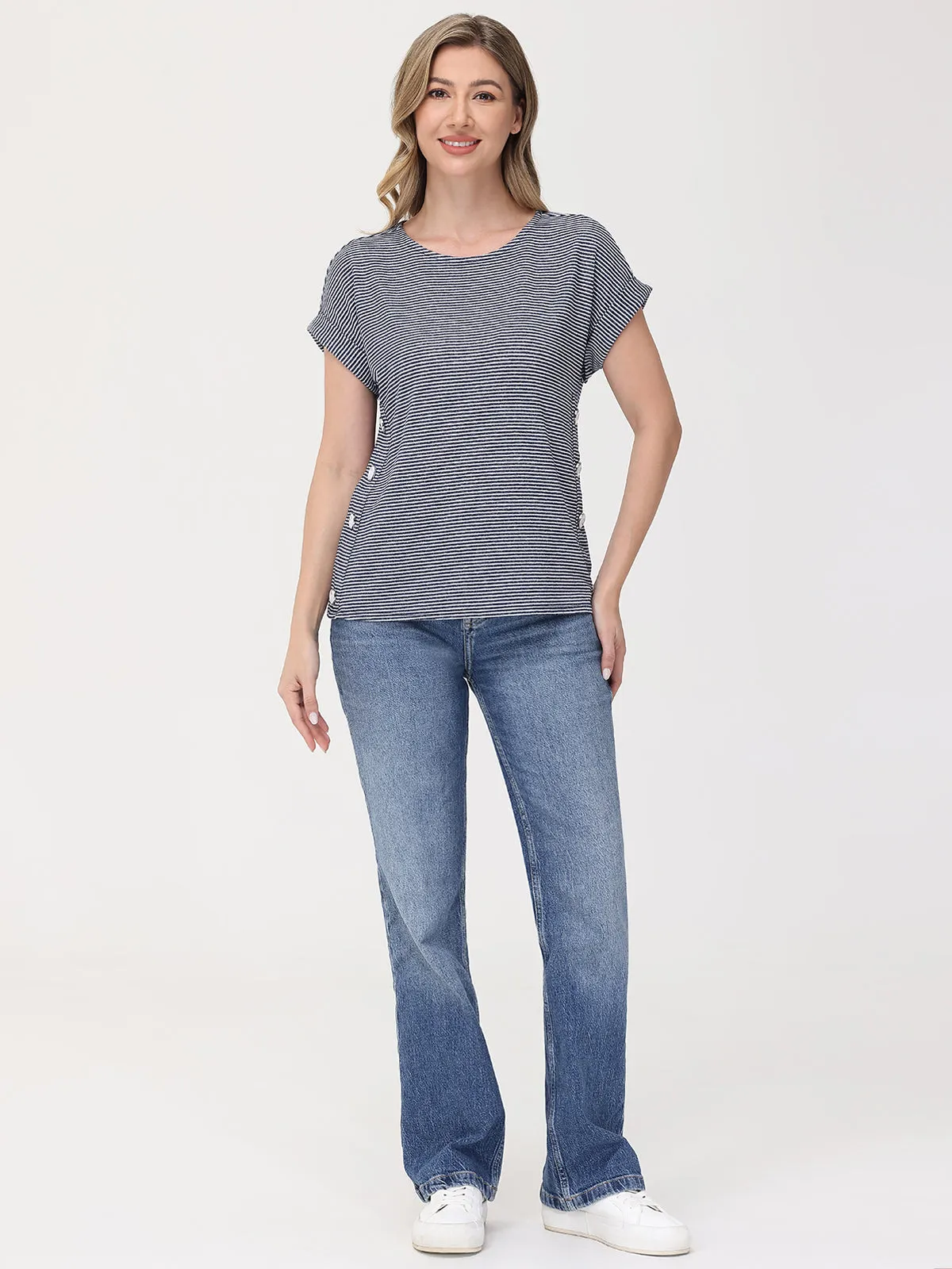 Stripe Button Accent Tee sold by 89th & Madison product image thumbnail 5