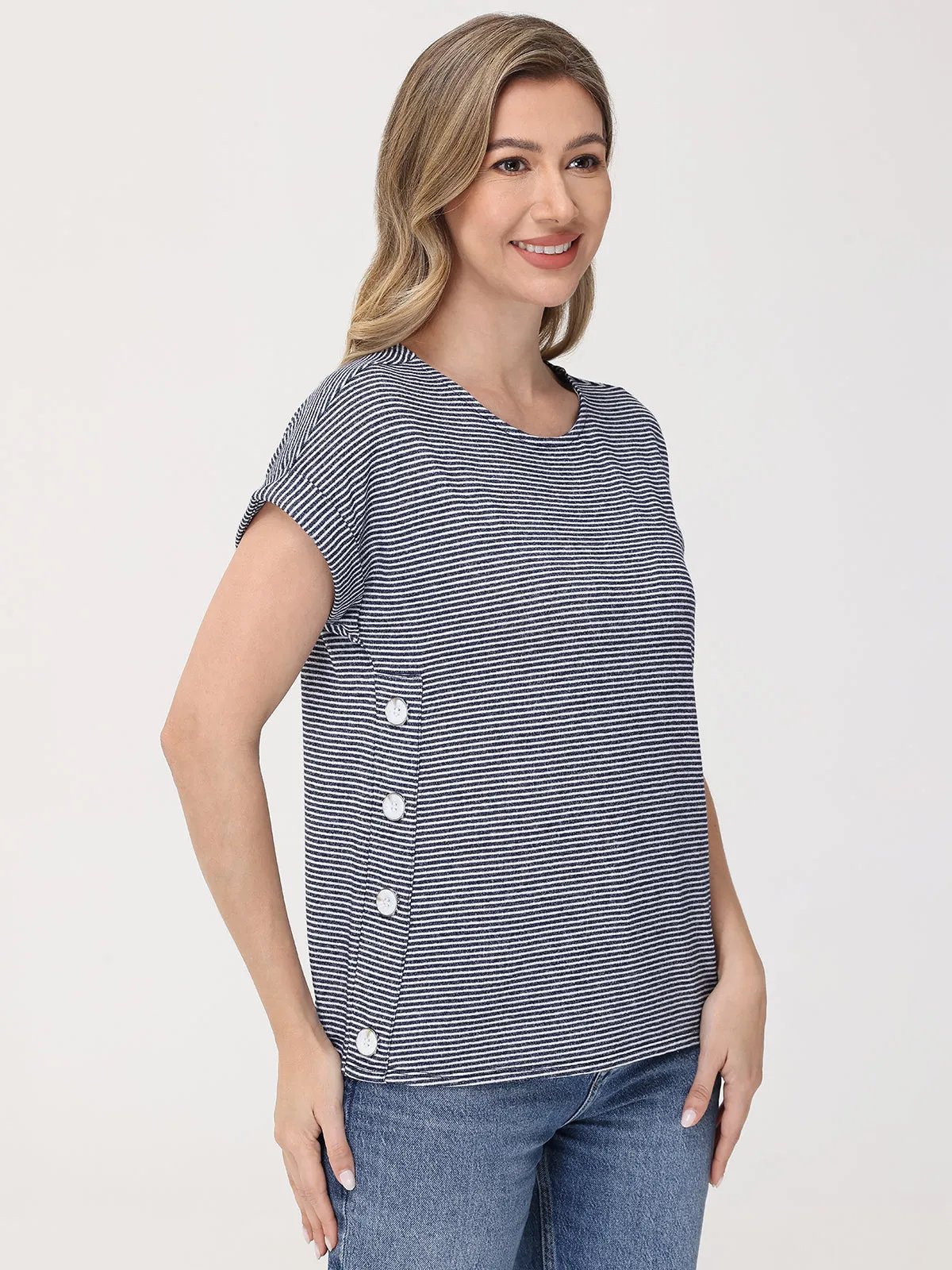 Stripe Button Accent Tee sold by 89th & Madison product image thumbnail 3